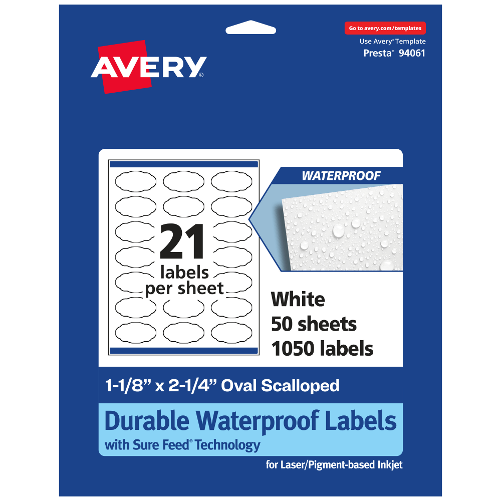 Avery® Waterproof Permanent Labels With Sure Feed®, 94061-WMF50,