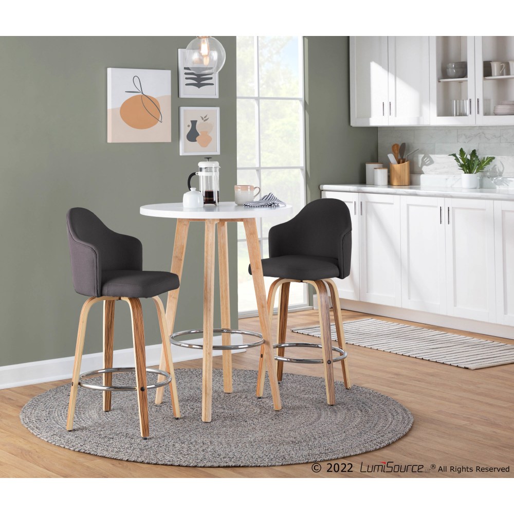 LumiSource Ahoy Fabric Counter Stools, Charcoal/Zebra, Set Of
