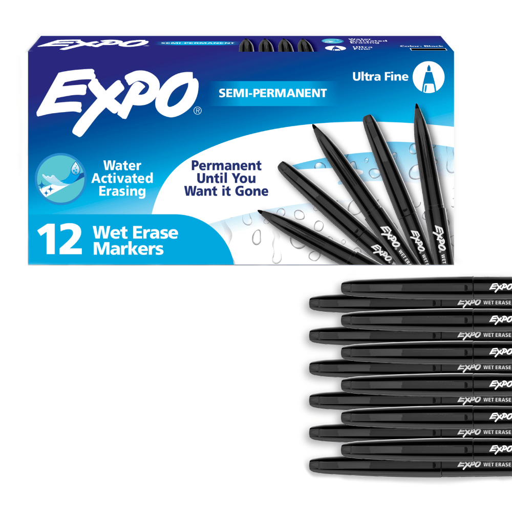 EXPO® Wet-Erase Ultra Fine-Tip Markers, Black, Box Of
