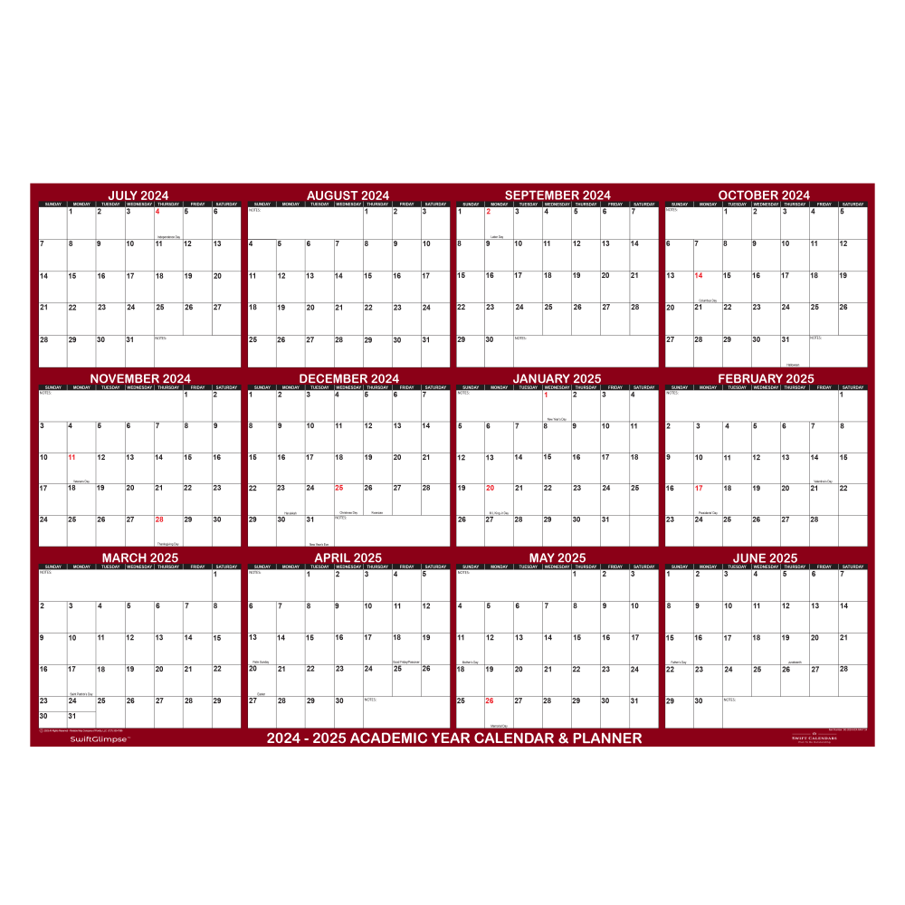 2024-2025 SwiftGlimpse Academic Daily/Yearly Wall Calendar,