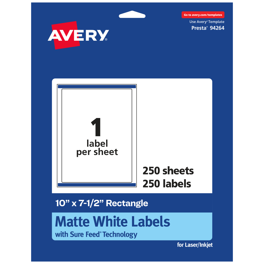 Avery® Permanent Labels With Sure Feed®, 94264-WMP250, Rectangle,
