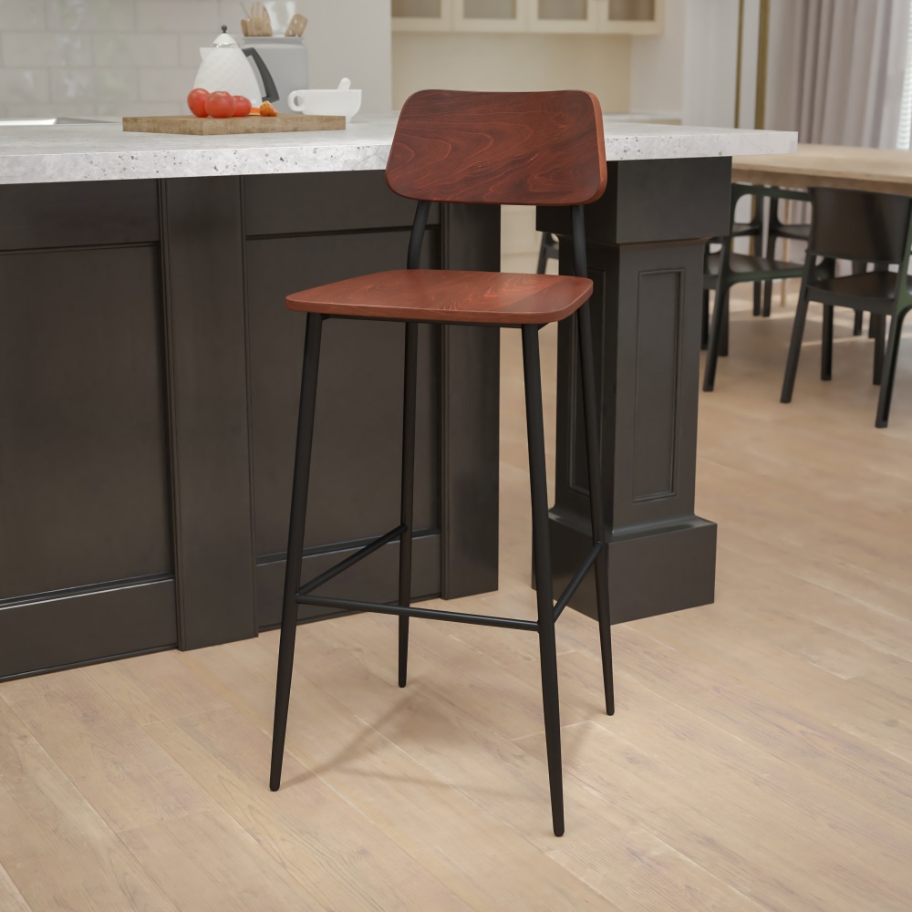 Flash Furniture Industrial Steel/Rustic Wood Barstool With Back,