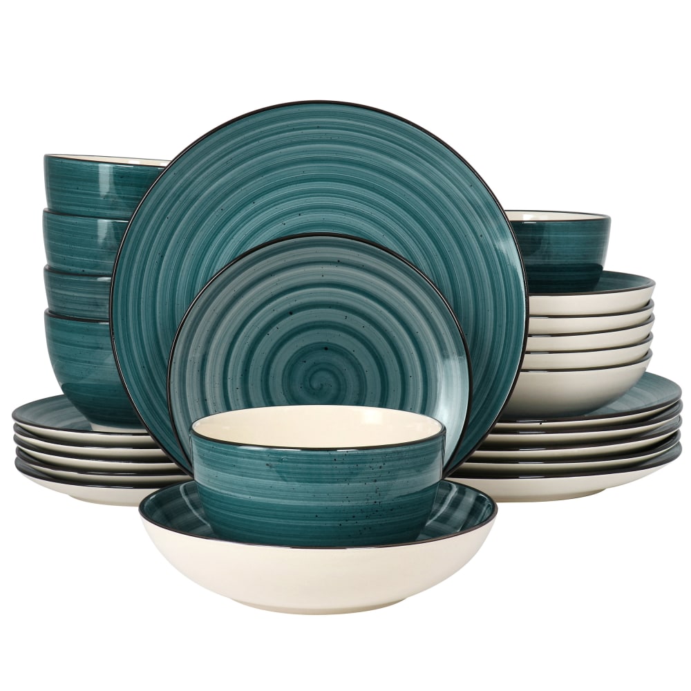 Elama Gia 24-Piece Round Stoneware Dinnerware Set, Dark