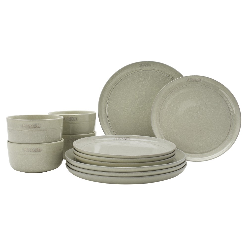 Staub 12-Piece Ceramic Dinnerware Set, White Truffle