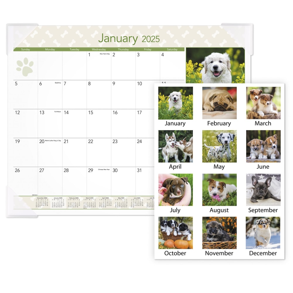 2025 AT-A-GLANCE® Puppies Monthly Desk Pad, 21-3/4" x