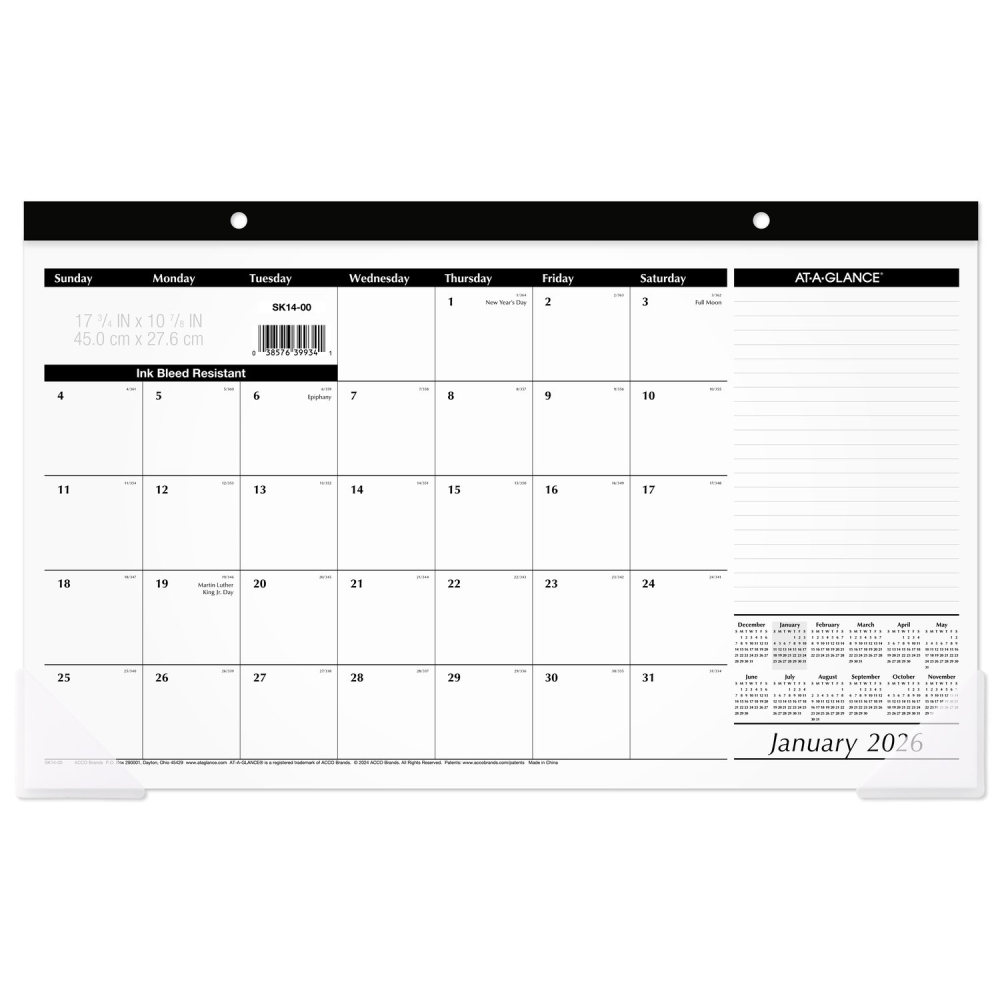 AT-A-GLANCE® 2026 Monthly Desk Pad Calendar, Compact, 17