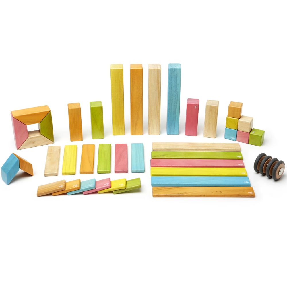 Tegu Magnetic Wooden Blocks, Tints, 42-Piece Set