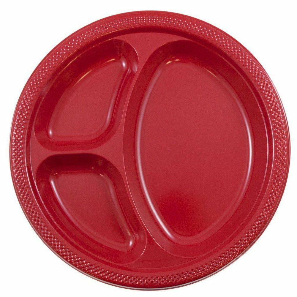 JAM PAPER Plastic 3 Compartment Divided Plates, Large,