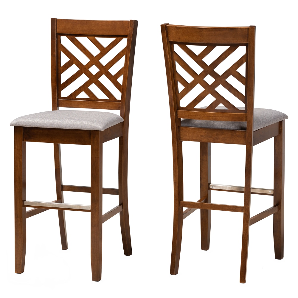 Baxton Studio Jason Bar Stools, Walnut/Gray, Set Of
