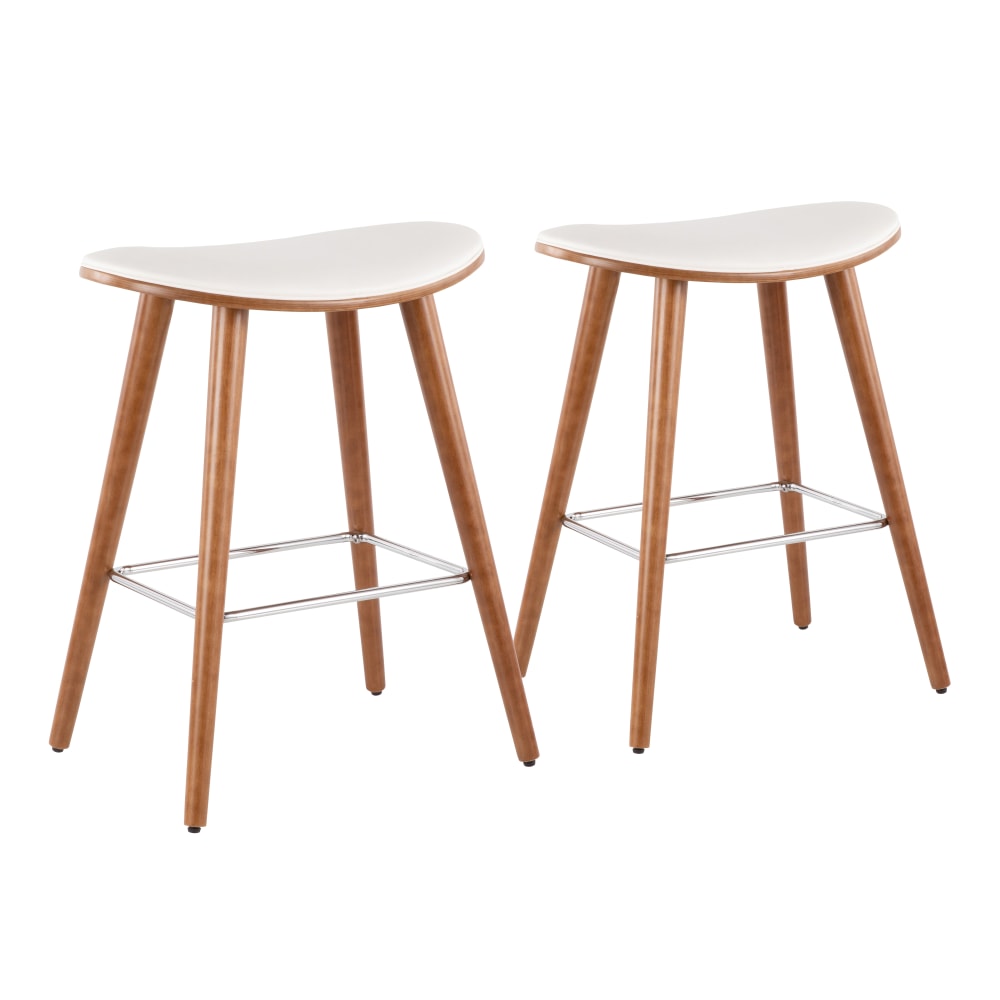 LumiSource Saddle Counter Stools, Walnut/White, Set Of 2