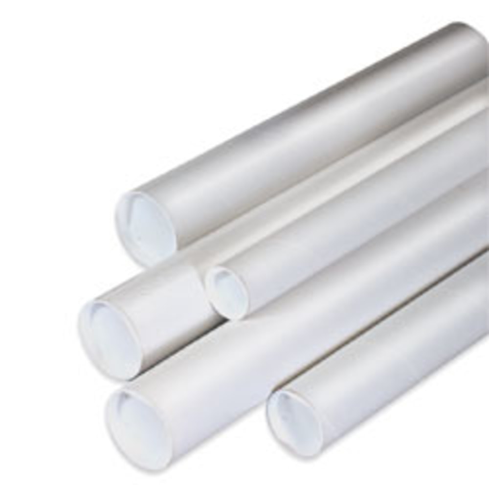 Partners Brand White Mailing Tubes With Plastic Endcaps,