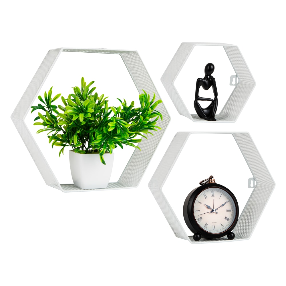 Mind Reader Hexagon Floating Shelves, White, Set Of