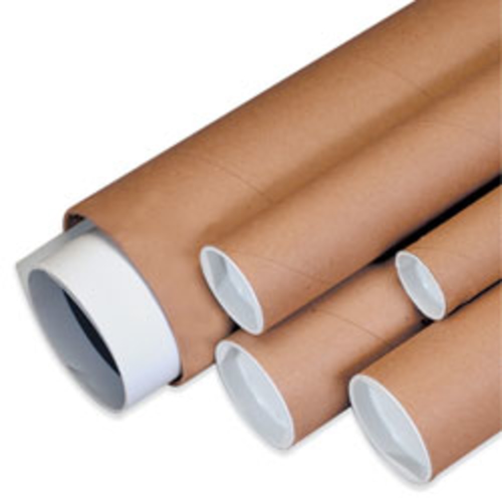 Partners Brand Kraft Mailing Tubes With Plastic Endcaps,