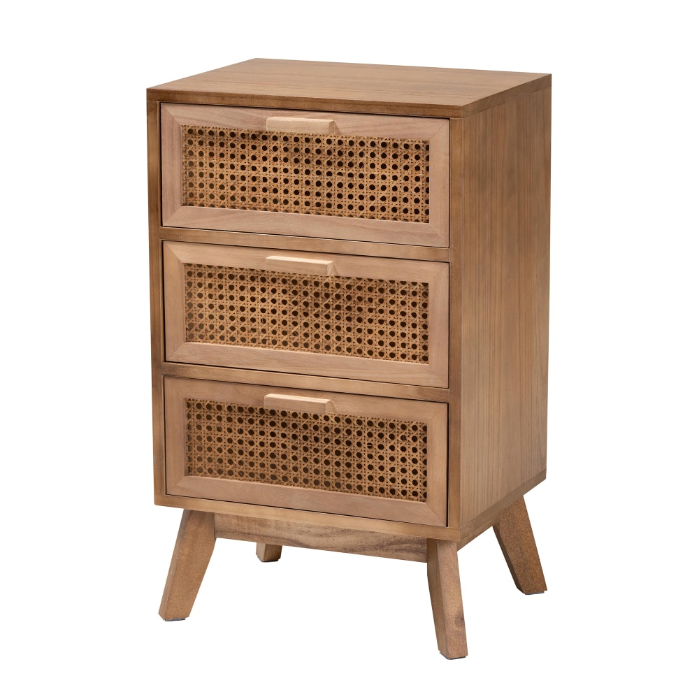 Baxton Studio Baden Nightstand With Rattan, 3-Drawer, 26"H