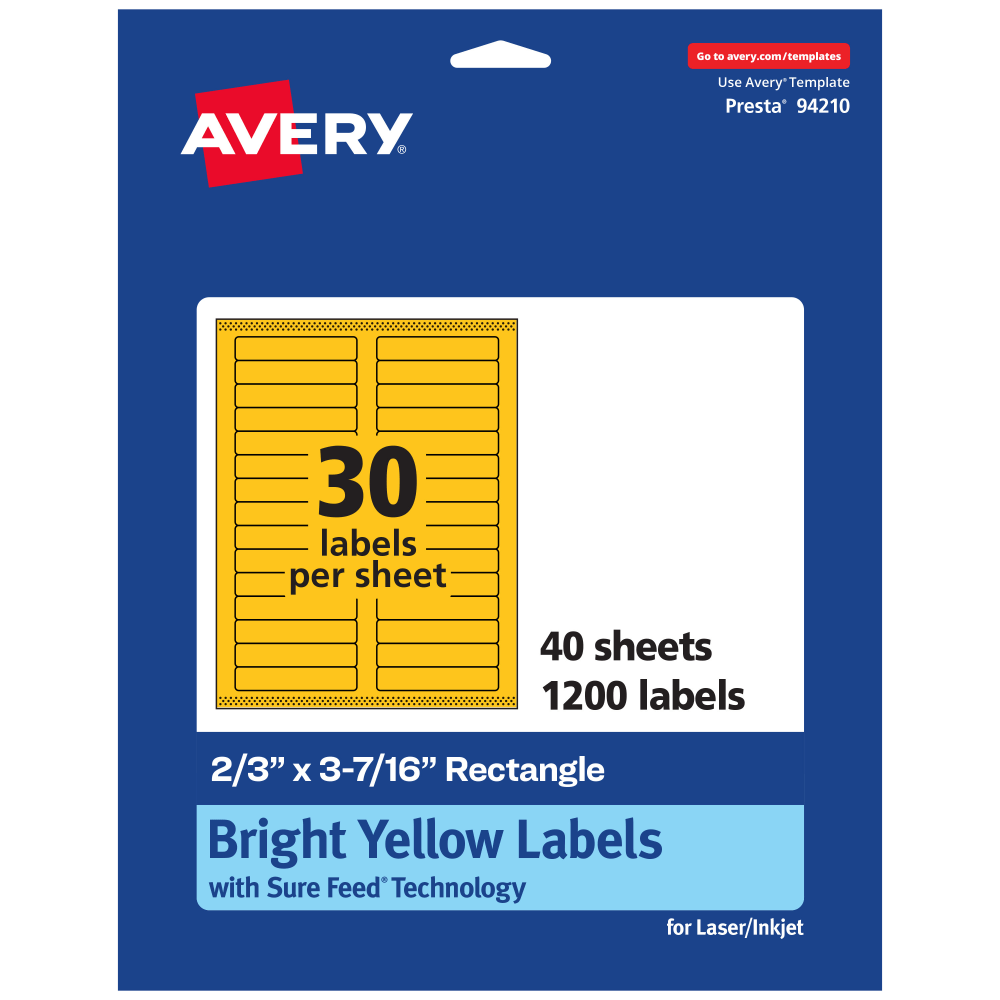 Avery® Printable Labels With Sure Feed® Technology, 94210-BYP40,