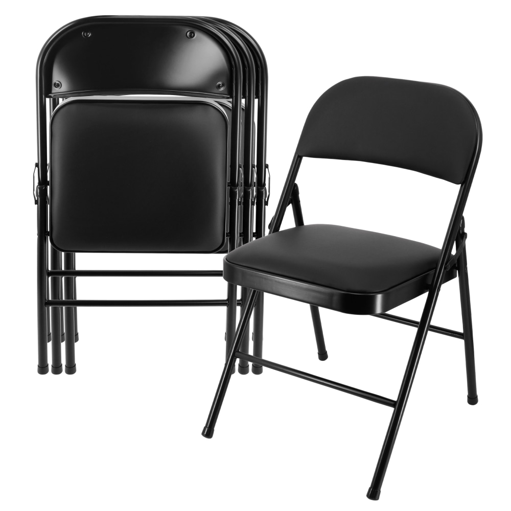 Elama Metal Folding Chairs With Padded Seats, Black,