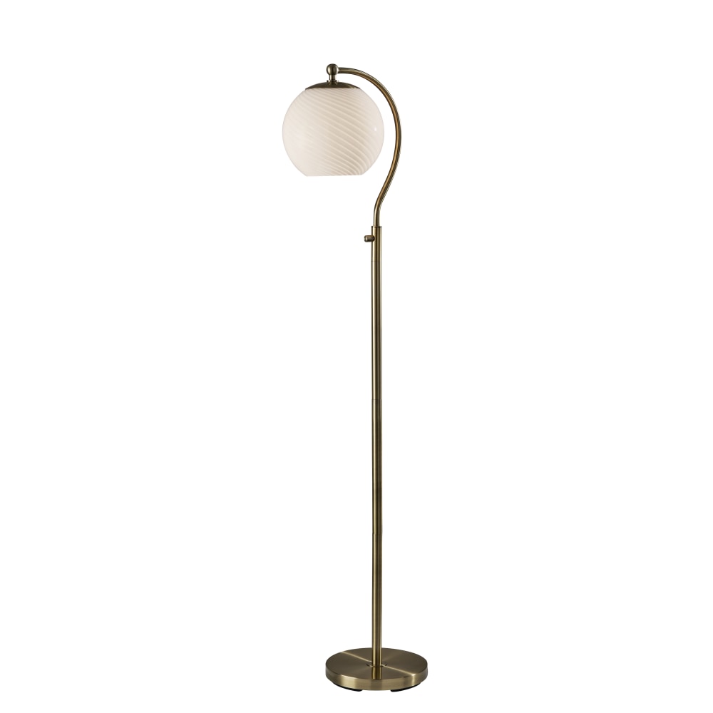Adesso Swirl Floor Lamp, Antique Brass with White