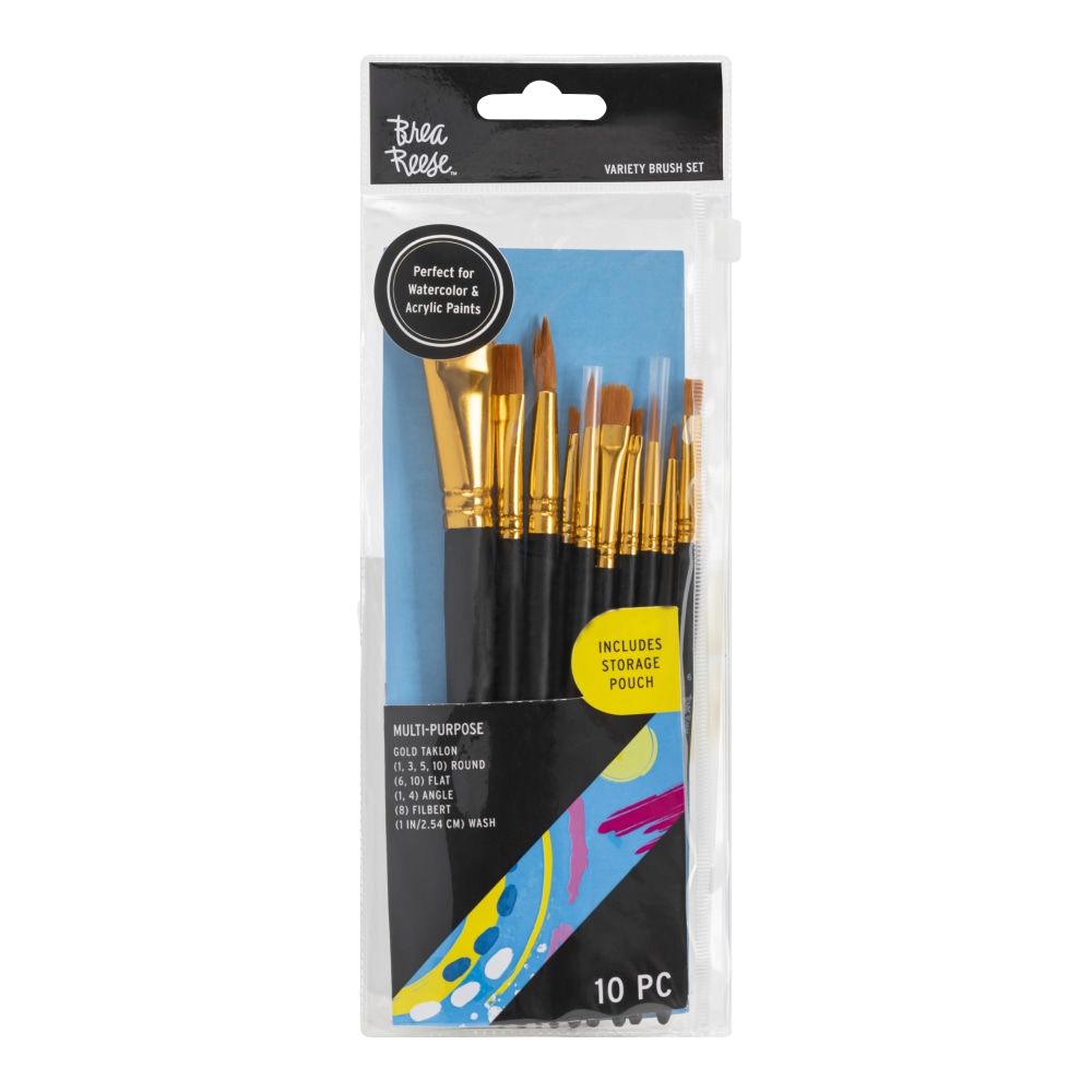 Brea Reese 10-Piece Value Paintbrush Set, Round/Flat, Black