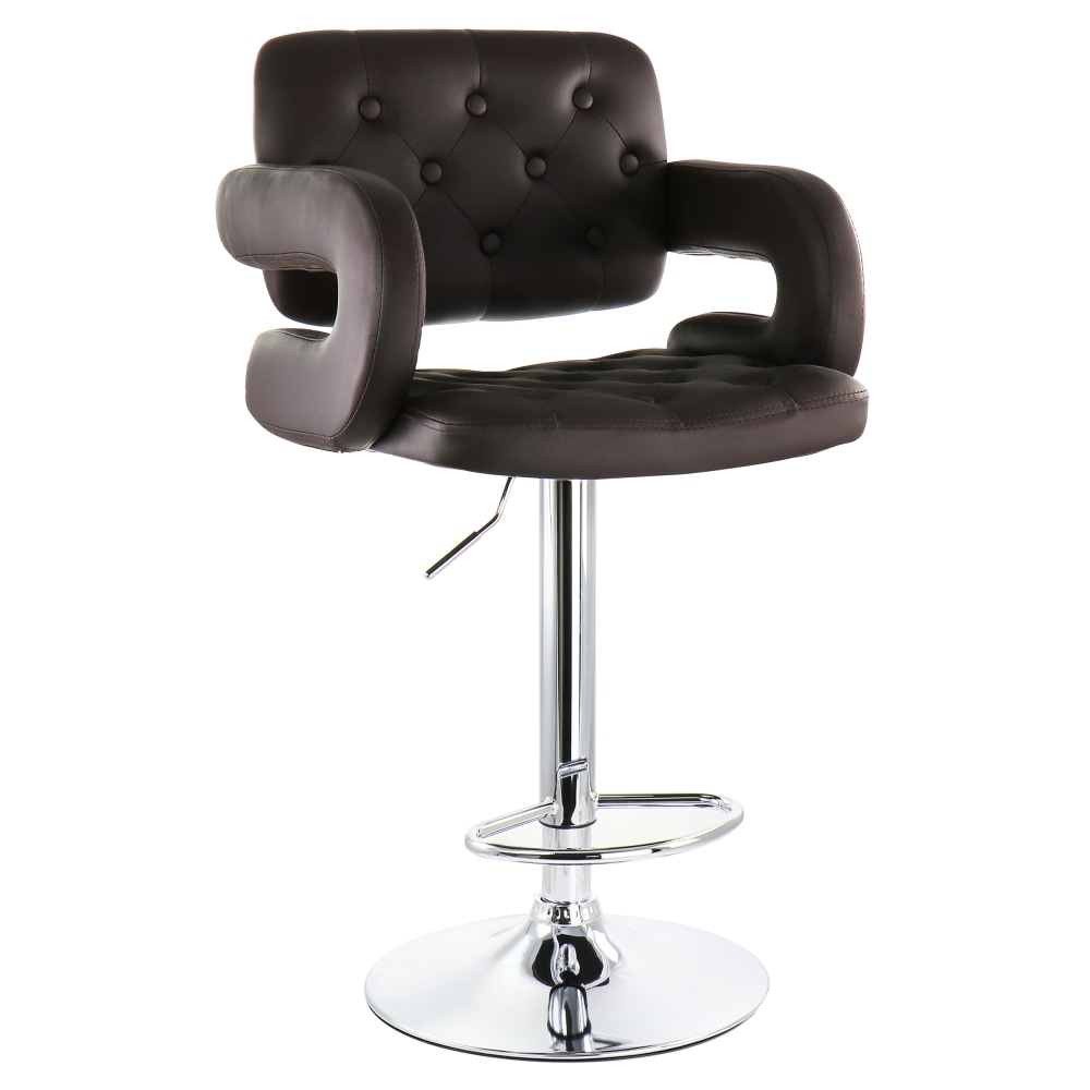 Elama Faux Leather Tufted Bar Stool, Brown/Chrome