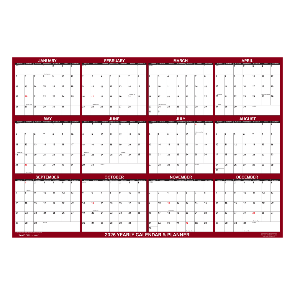 2025 SwiftGlimpse Daily/Yearly Wall Calendar, 36" x 54”,