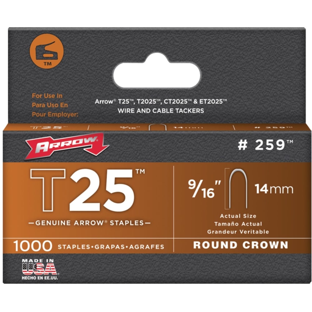 Arrow® T25™ Round Crown Staples, 9/16", Pack Of