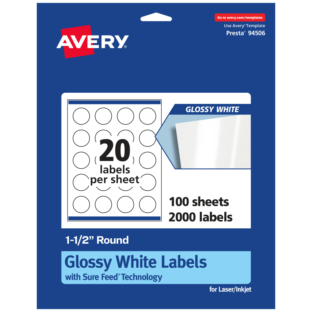Avery® Glossy Permanent Labels With Sure Feed®, 94506-WGP100,