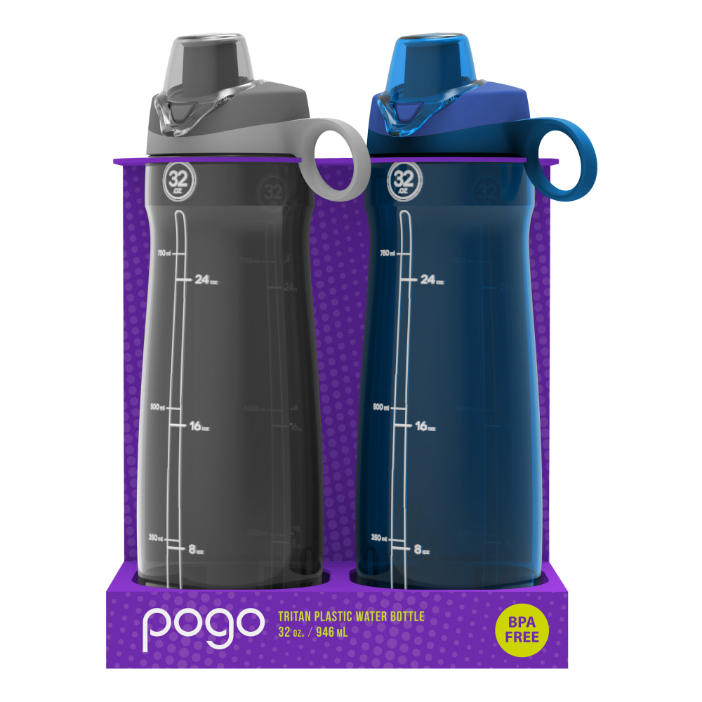 Pogo Tritan Chug Water Bottles, 32 Oz, Gray/Blue,