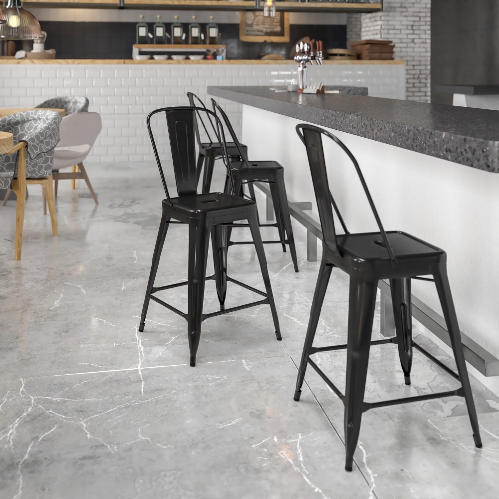 Flash Furniture 24"H Commercial-Grade Metal Counter Stool,