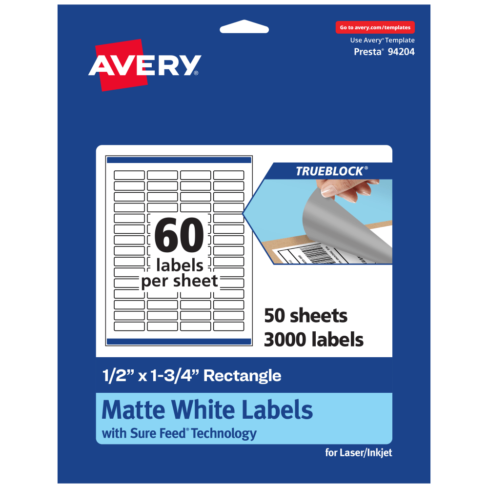 Avery® Print-To-The-Edge TrueBlock® Labels With Sure Feed®,
