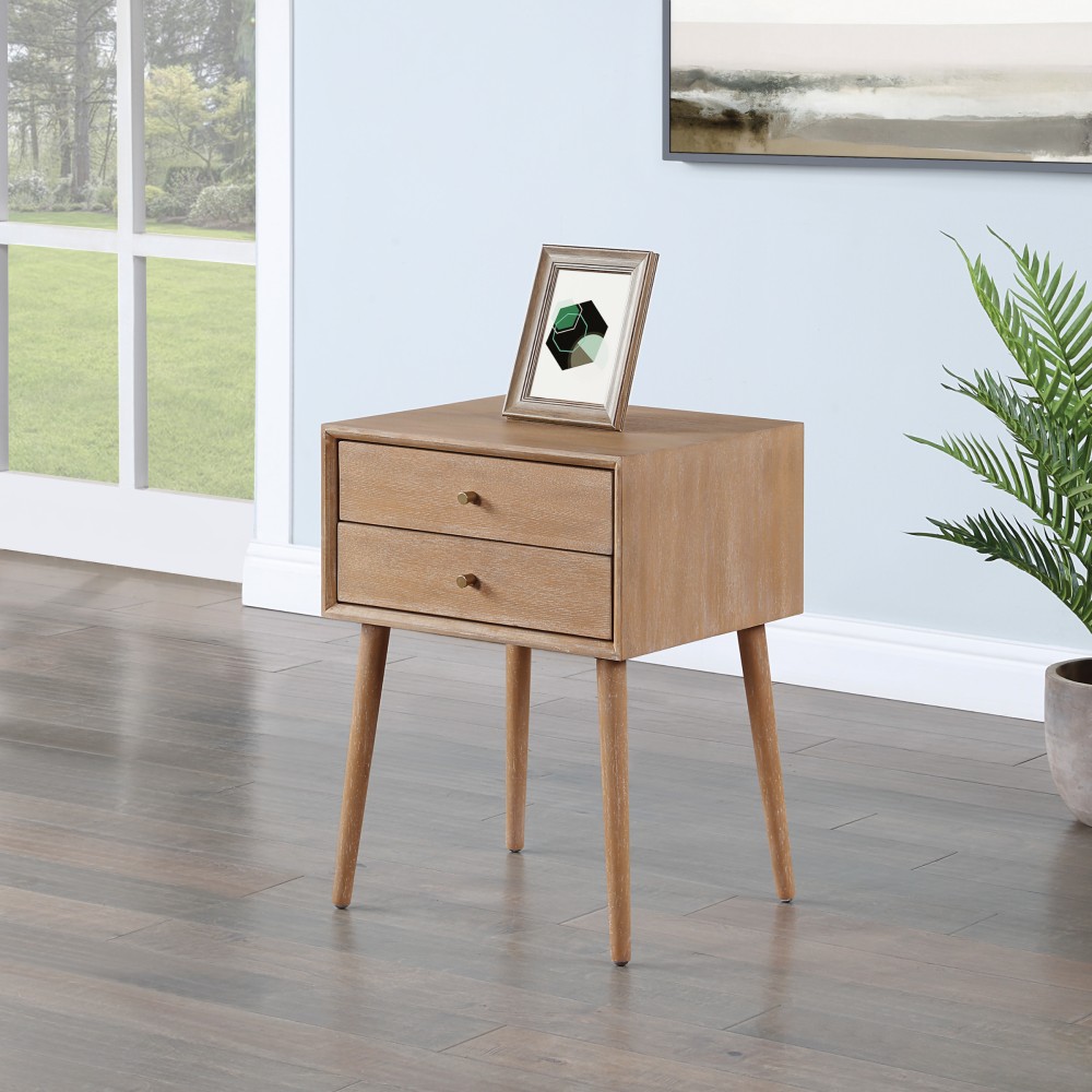 Office Star Rena Mid-Century Modern 2-Drawer Side Table,