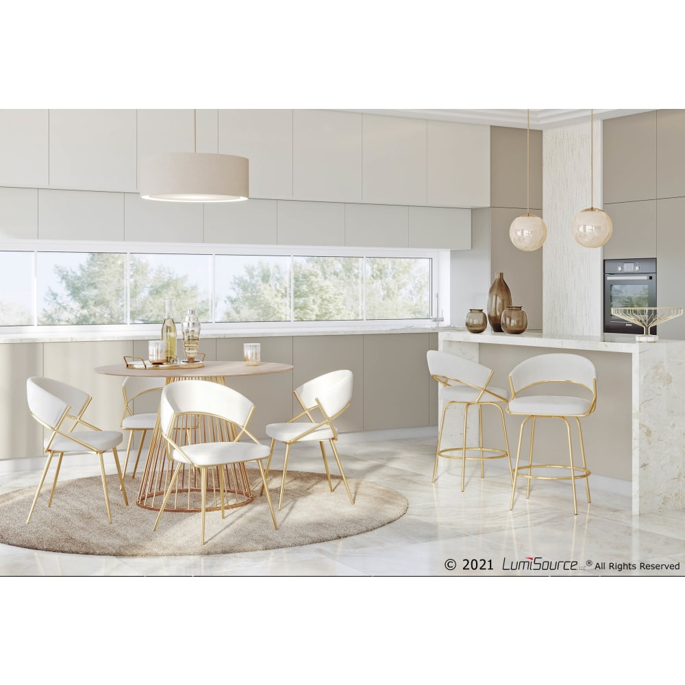 LumiSource Jie Fixed-Height Counter Stools, Cream/Gold, Set Of