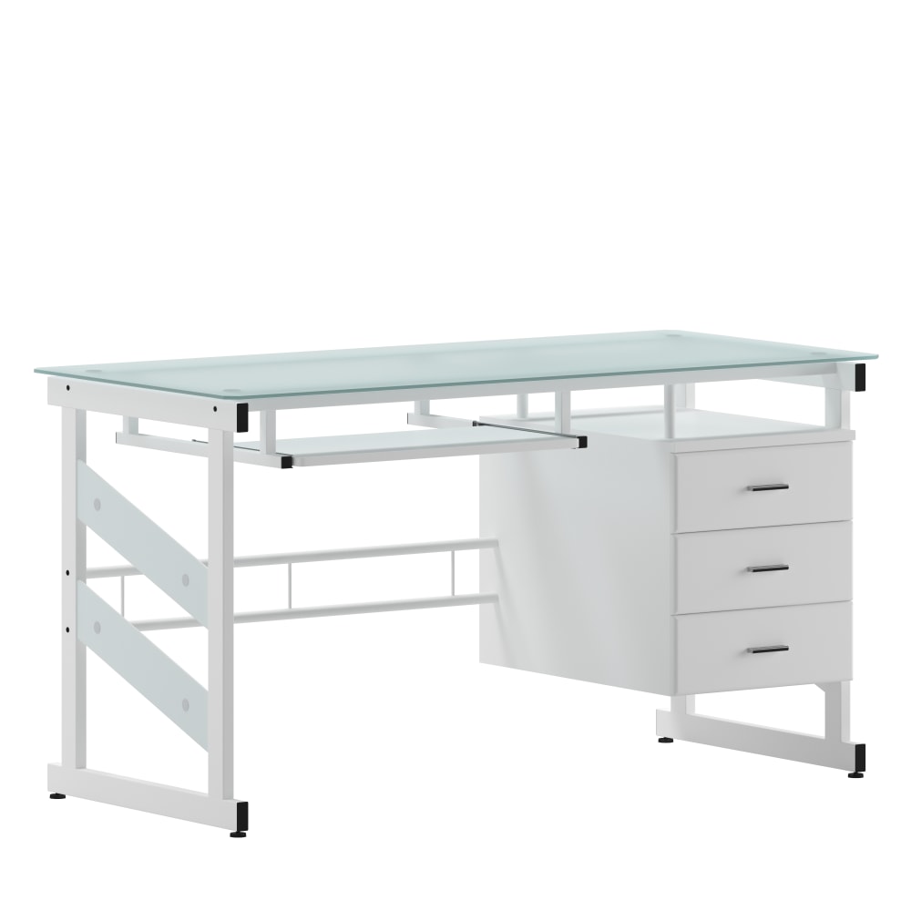 Flash Furniture 55"W Frosted Computer Desk With 3-Drawer