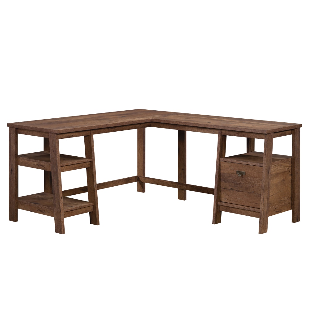 Sauder Trestle 59"W L-Shaped Computer Desk, Vintage Oak
