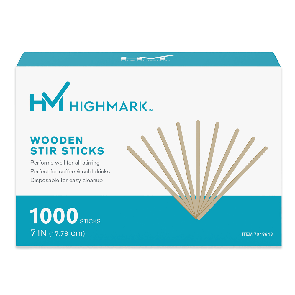 Highmark® Wooden Stir Sticks, 7", Light Brown, Box