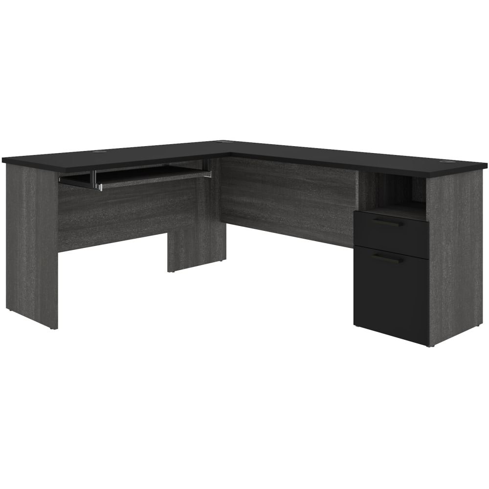 Bestar Norma 71"W L-Shaped Corner Desk, Black/ Bark