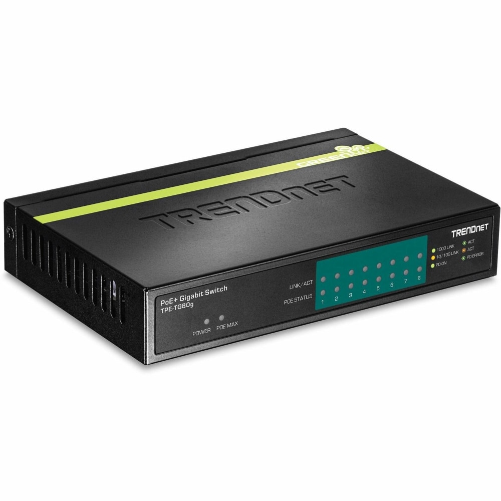 TRENDnet 8-Port Gigabit PoE+ Switch, TPE-TG80G, 8x Gigabit