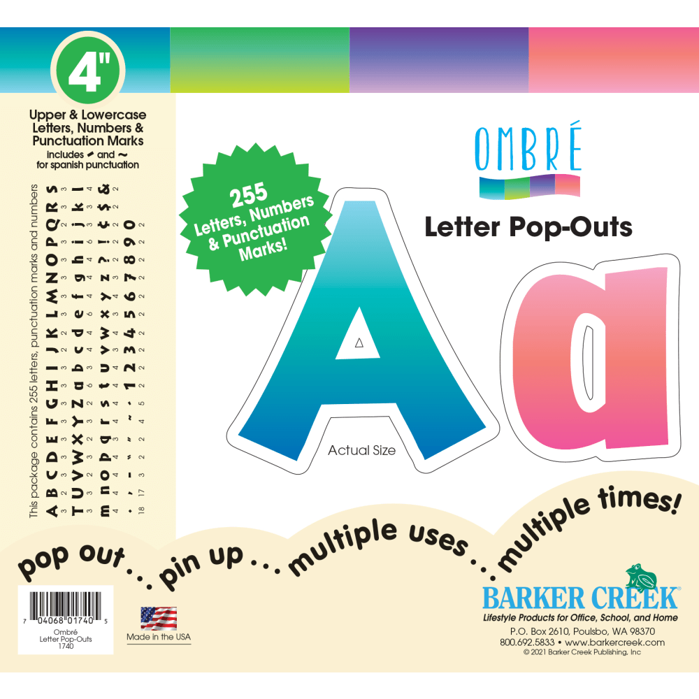 Barker Creek Letter Pop-Outs, 4”, Ombré, Set Of