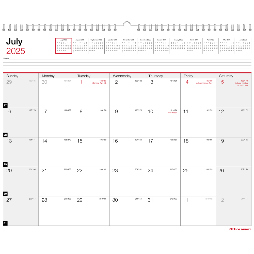 2025-2026 Office Depot® Brand Monthly Academic Wall Calendar,
