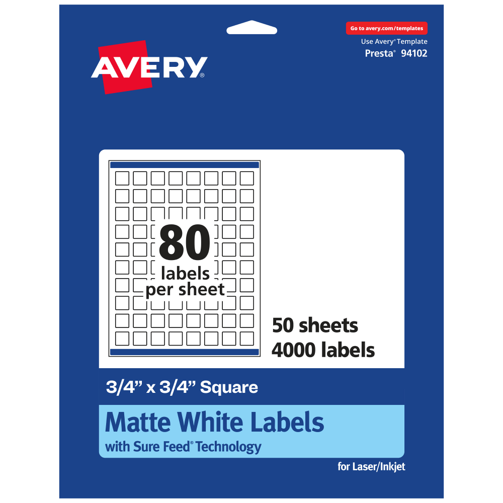 Avery® Permanent Labels With Sure Feed®, 94102-WMP50, Square,