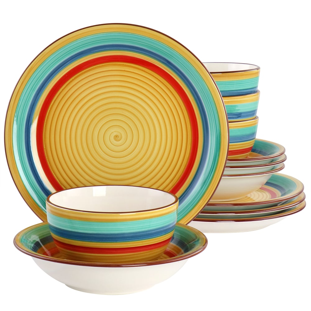 Gibson Home Rainbow 12-Piece Round Stoneware Dinnerware Set,