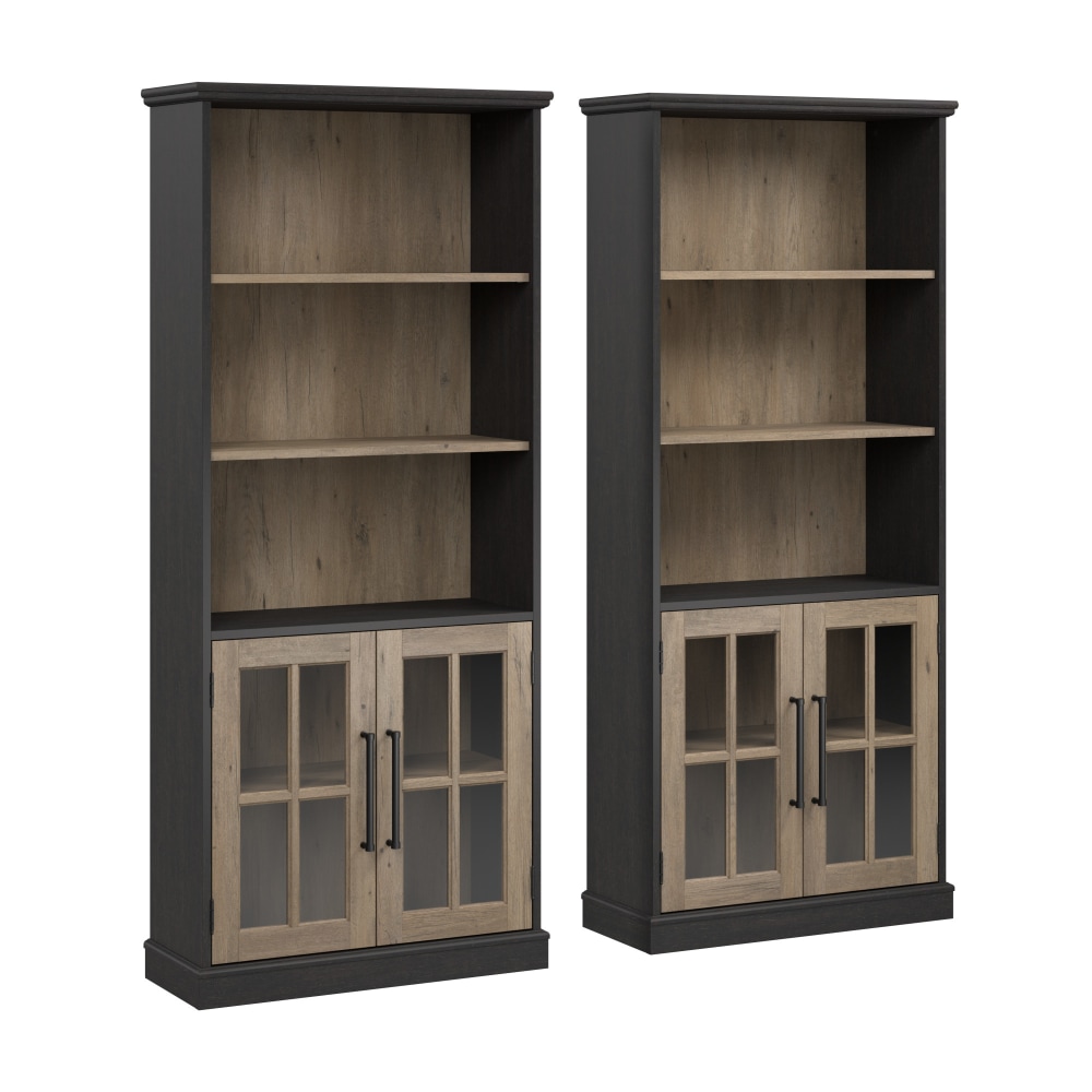 Bush Furniture Westbrook 5-Shelf Bookcases With Glass Doors,