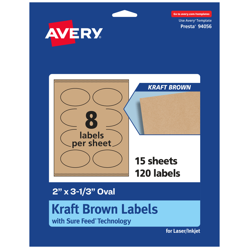 Avery® Kraft Permanent Labels With Sure Feed®, 94056-KMP15,
