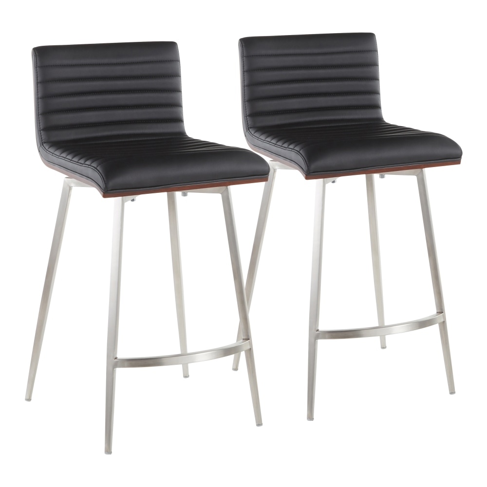 LumiSource Mason Swivel Counter Stools, Silver/Walnut/Black, Set