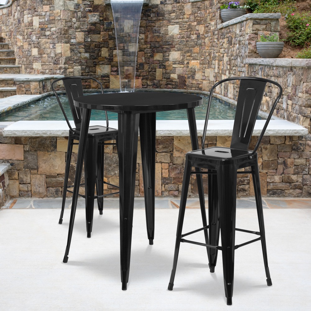 Flash Furniture Commercial-Grade Round Metal Indoor/Outdoor Bar