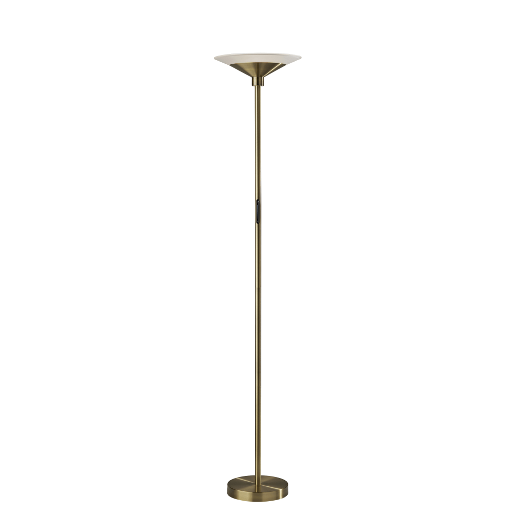 Adesso Solar LED Torchiere Lamp, 71"H, Frosted Glass/Antique