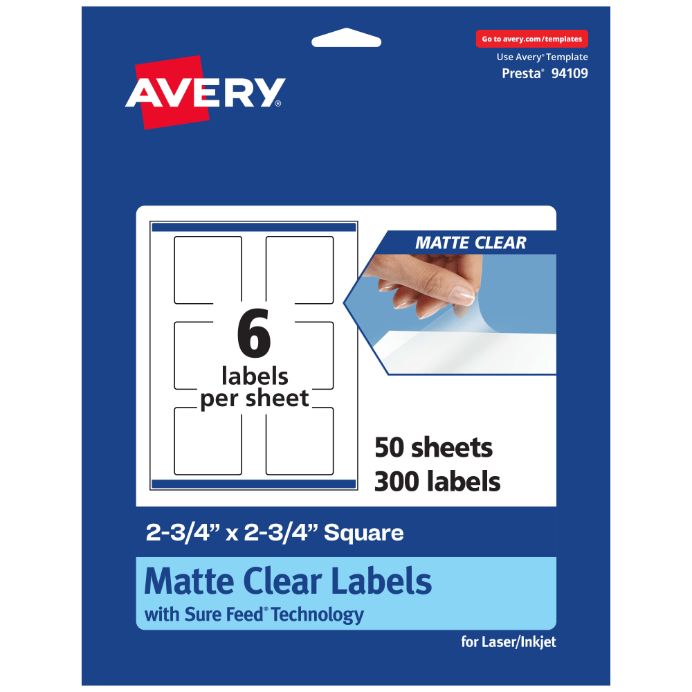 Avery® Permanent Labels With Sure Feed®, 94109-CMF50, Square,