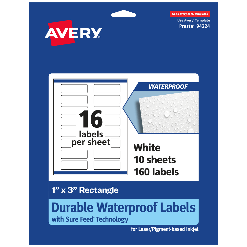 Avery® Waterproof Permanent Labels With Sure Feed®, 94224-WMF10,