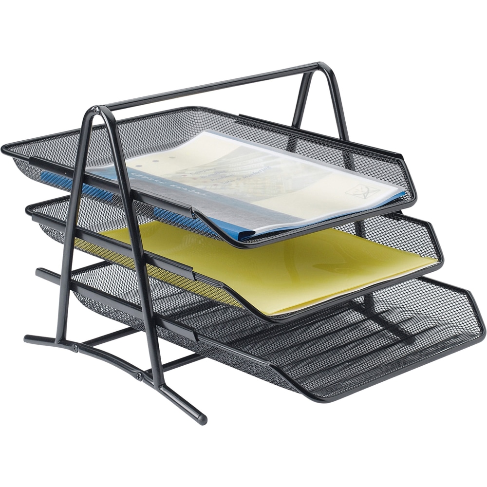 Lorell® Mesh 3-Tier Desk Tray, Black
