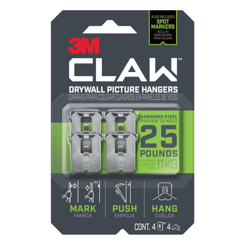 3M™ CLAW Drywall Picture Hanger 25-lb Capacity, Pack