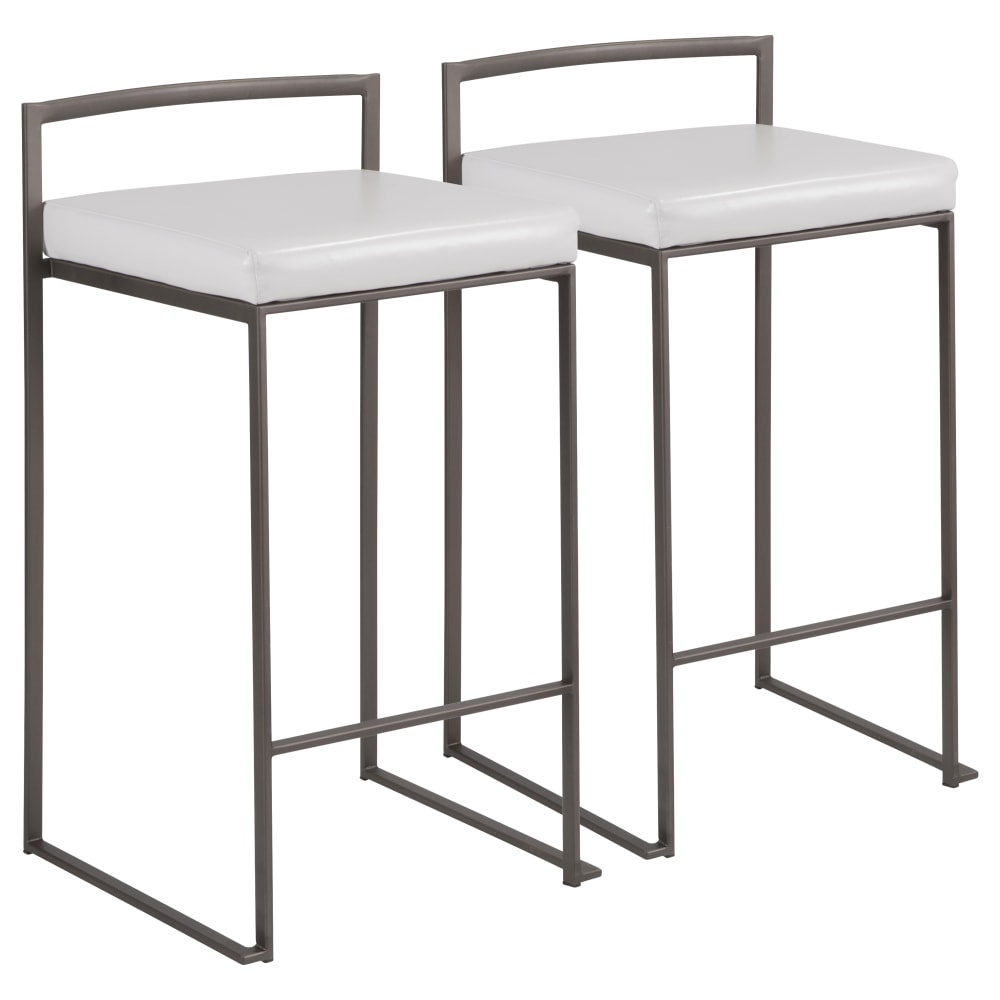 LumiSource Fuji Stacker Counter Stools, White Seat/Antique Frame,